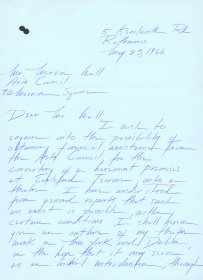 Letter from Deirdre O'Connell founder of the Focus Theatre to Mervyn Wall, Secretary of the Arts Council. (Page 1 of 6)